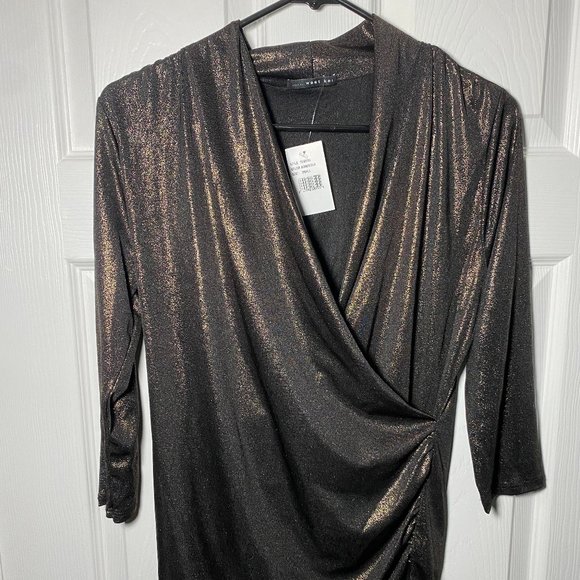 West Kei Tops - West Kei Metallic Surplice Rose Gold Top Sz Small